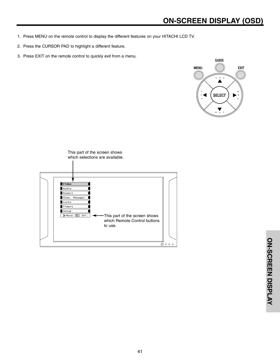 Hitachi 50VS810 important safety instructions ON-SCREEN Display OSD 