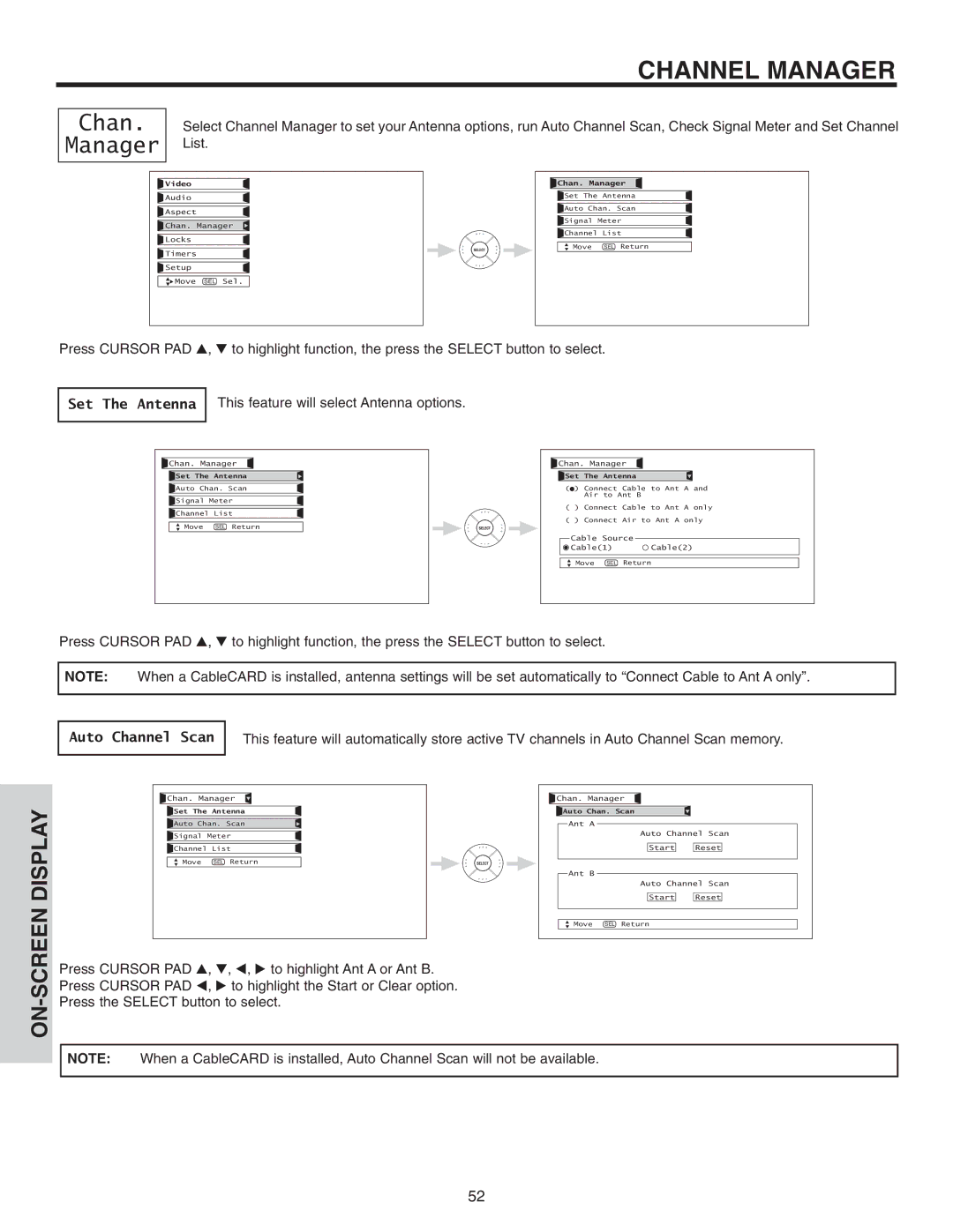 Hitachi 50VS810 important safety instructions Channel Manager, Set The Antenna, Auto Channel Scan 