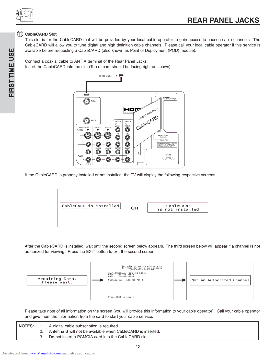 Hitachi 50VS810A, 70VS810, 60VS810A important safety instructions CableCARD Slot 