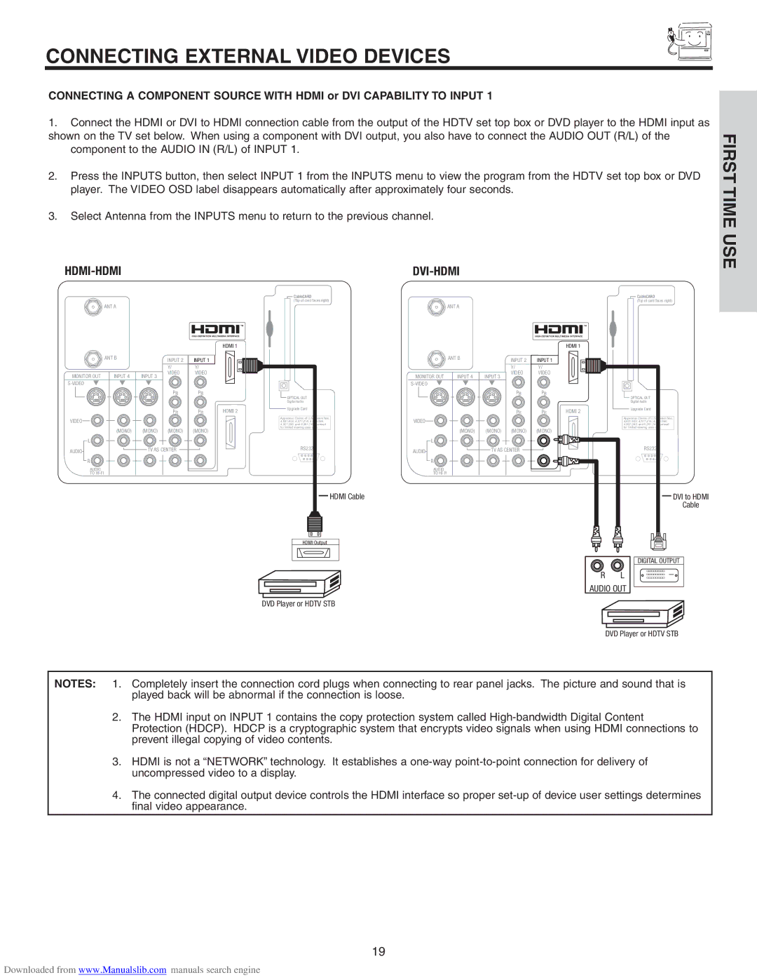 Hitachi 60VS810A, 50VS810A, 70VS810 important safety instructions Hdmi-Hdmi 