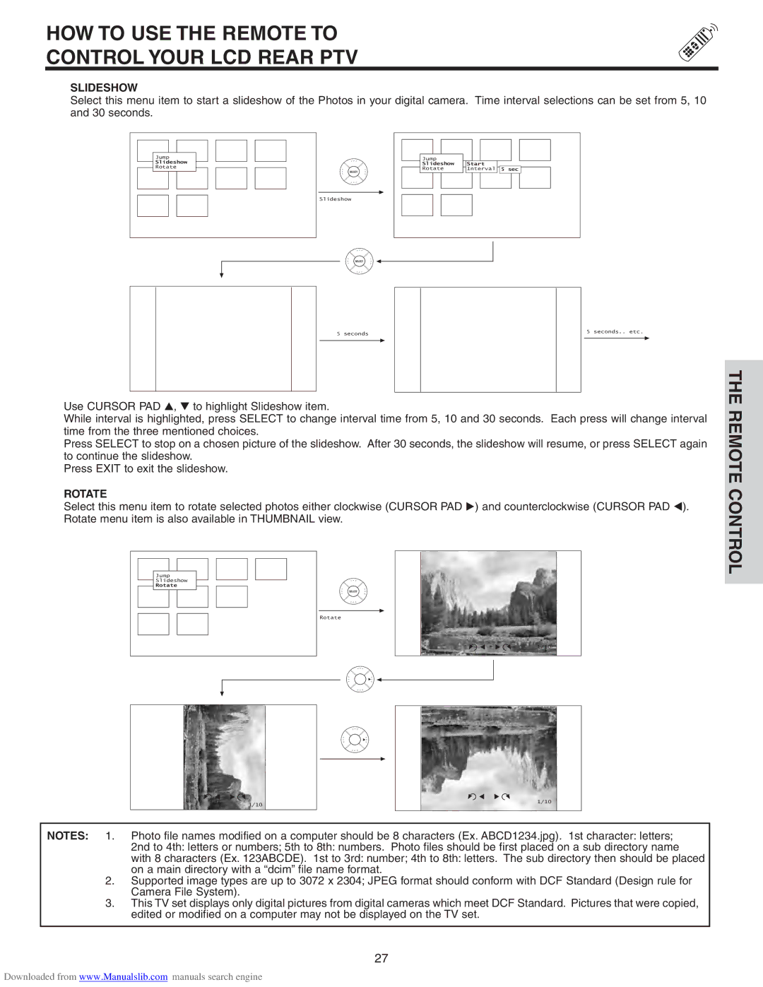 Hitachi 60VS810A, 50VS810A, 70VS810 important safety instructions Slideshow, Rotate 