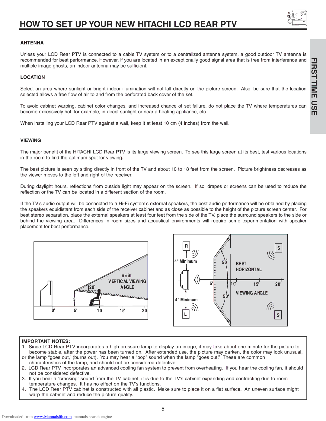 Hitachi 70VS810, 50VS810A, 60VS810A important safety instructions HOW to SET UP Your NEW Hitachi LCD Rear PTV 