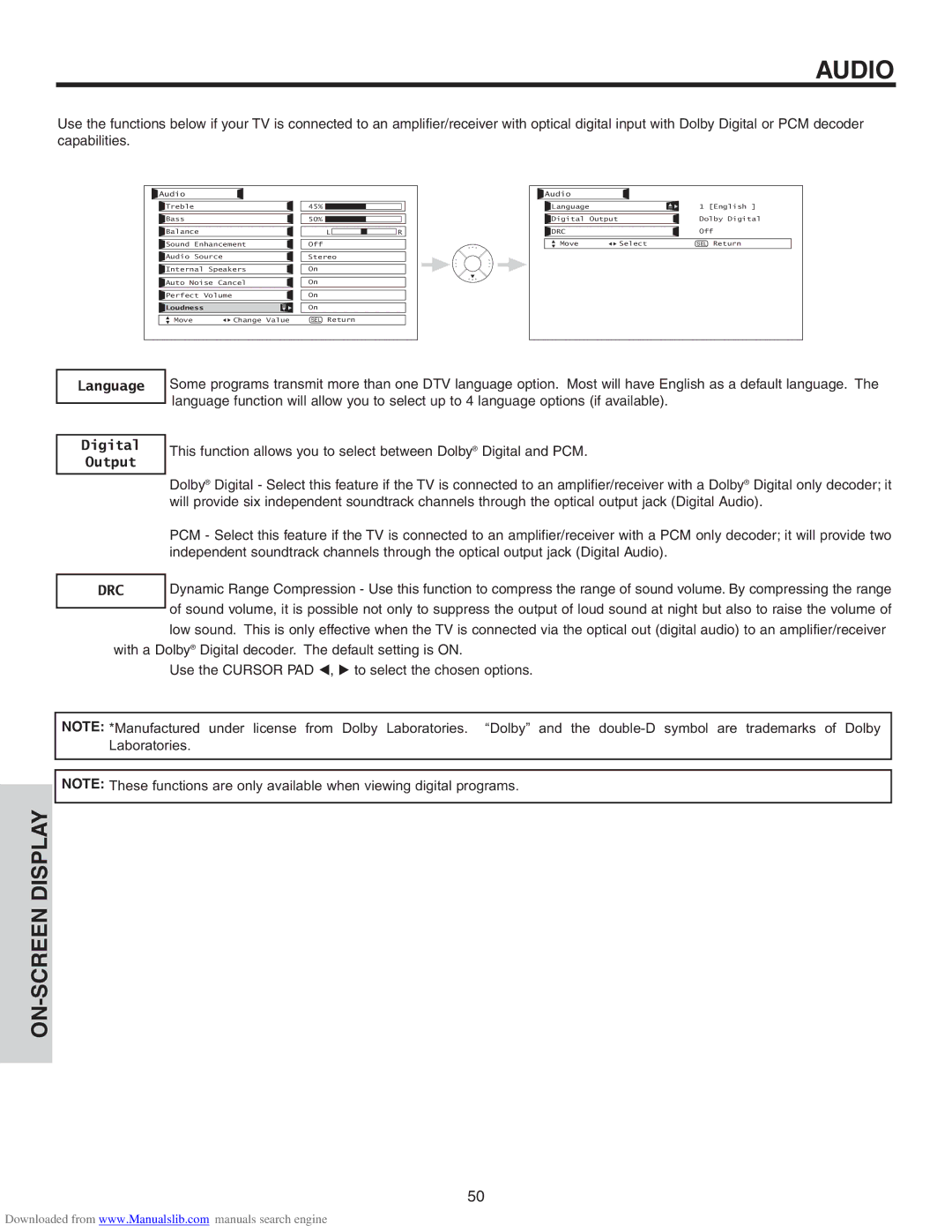 Hitachi 50VS810A, 70VS810, 60VS810A important safety instructions Language Digital Output, Audio 