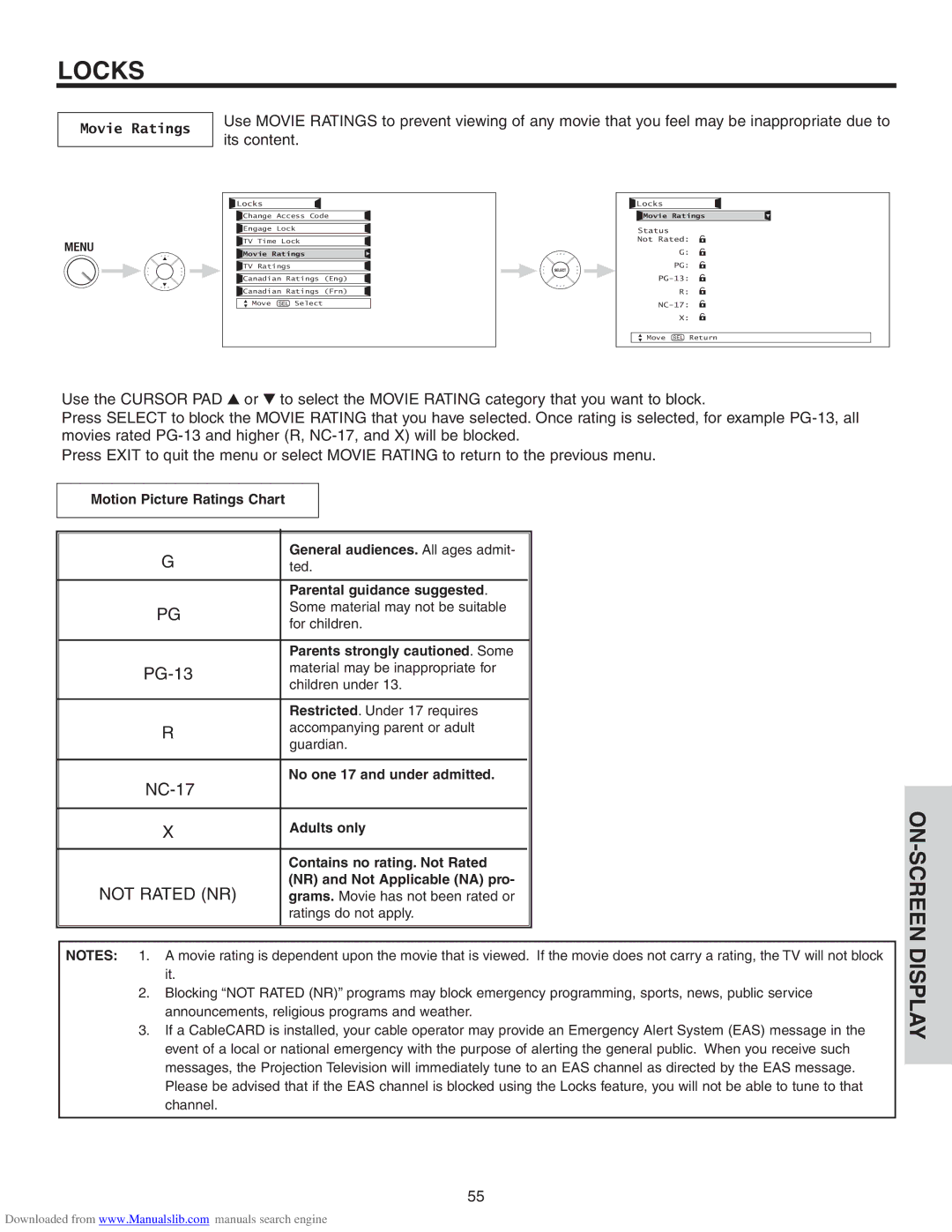 Hitachi 60VS810A, 50VS810A, 70VS810 important safety instructions Movie Ratings 