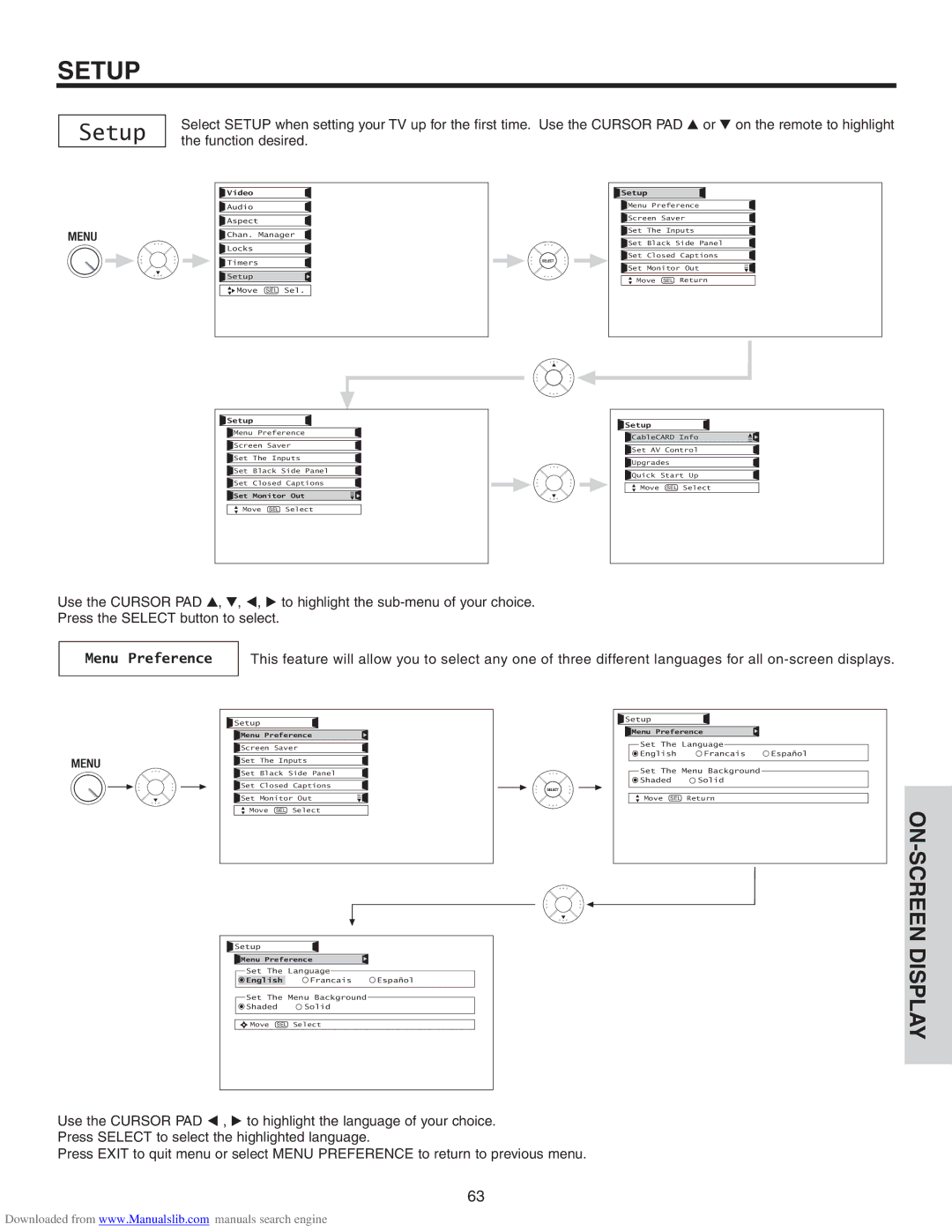 Hitachi 60VS810A, 50VS810A, 70VS810 important safety instructions Setup, Menu Preference 