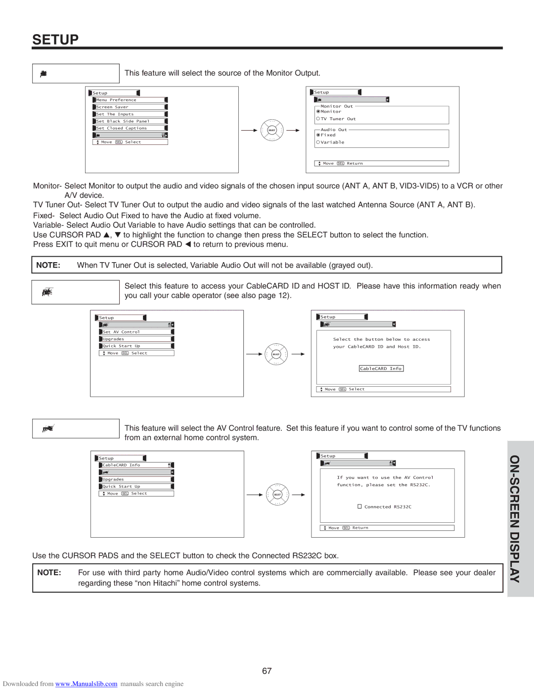 Hitachi 60VS810A, 50VS810A, 70VS810 important safety instructions Set Monitor Out, CableCARD Info 