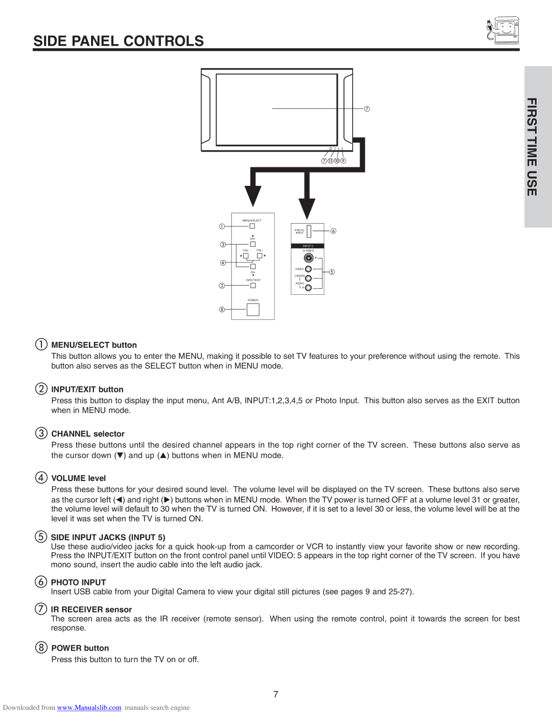 Hitachi 60VS810A, 50VS810A, 70VS810 important safety instructions Side Panel Controls, Photo Input 