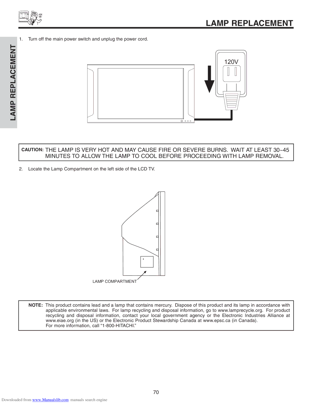 Hitachi 50VS810A, 70VS810, 60VS810A important safety instructions 120V 