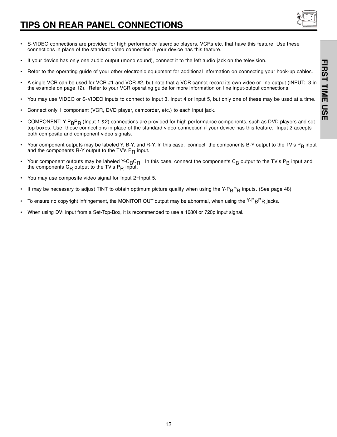 Hitachi 50V500A, 50VX500, 60VX500 important safety instructions Tips on Rear Panel Connections 