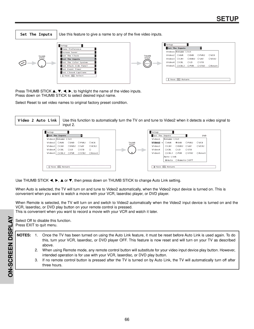 Hitachi 50VX500, 50V500A, 60VX500 important safety instructions Set The Inputs, Video 2 Auto Link 