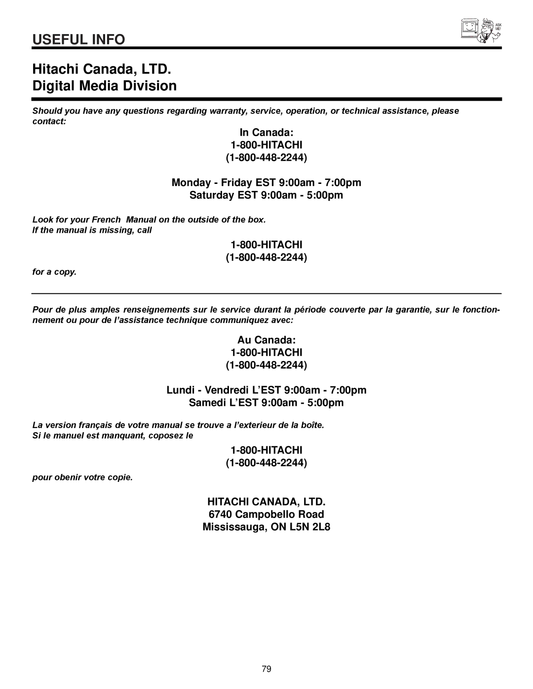 Hitachi 50V500A, 50VX500, 60VX500 important safety instructions Digital Media Division 