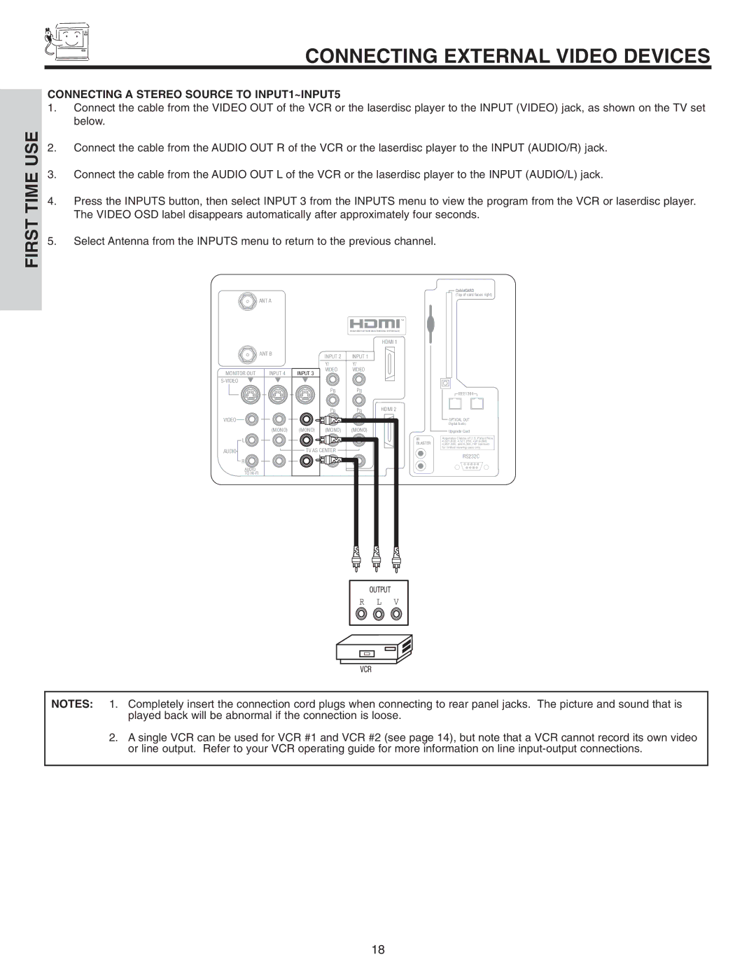 Hitachi 50VX915, 70VX915, 60VX915 important safety instructions Connecting a Stereo Source to INPUT1~INPUT5, CableCARD 