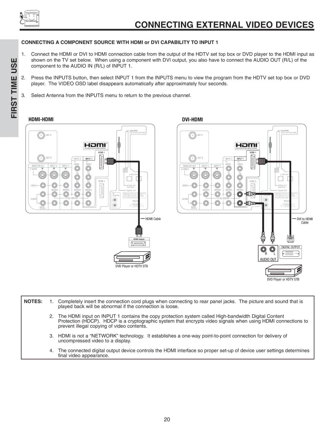 Hitachi 60VX915, 50VX915, 70VX915 important safety instructions Hdmi-Hdmi Dvi-Hdmi 