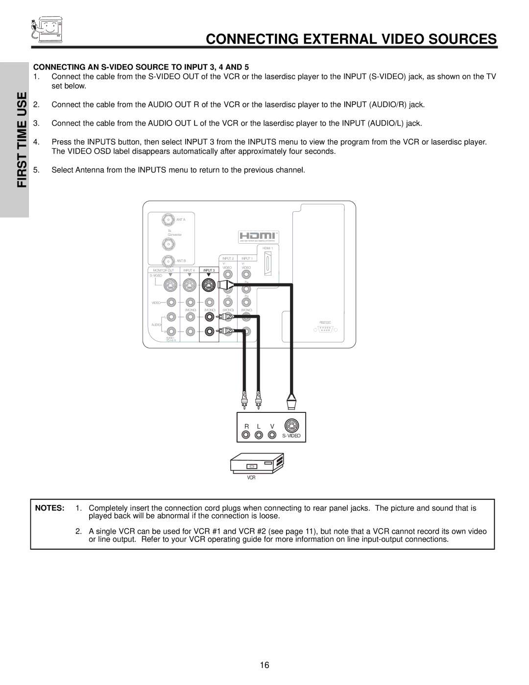 Hitachi 51F510 important safety instructions Connecting AN S-VIDEO Source to Input 3, 4 