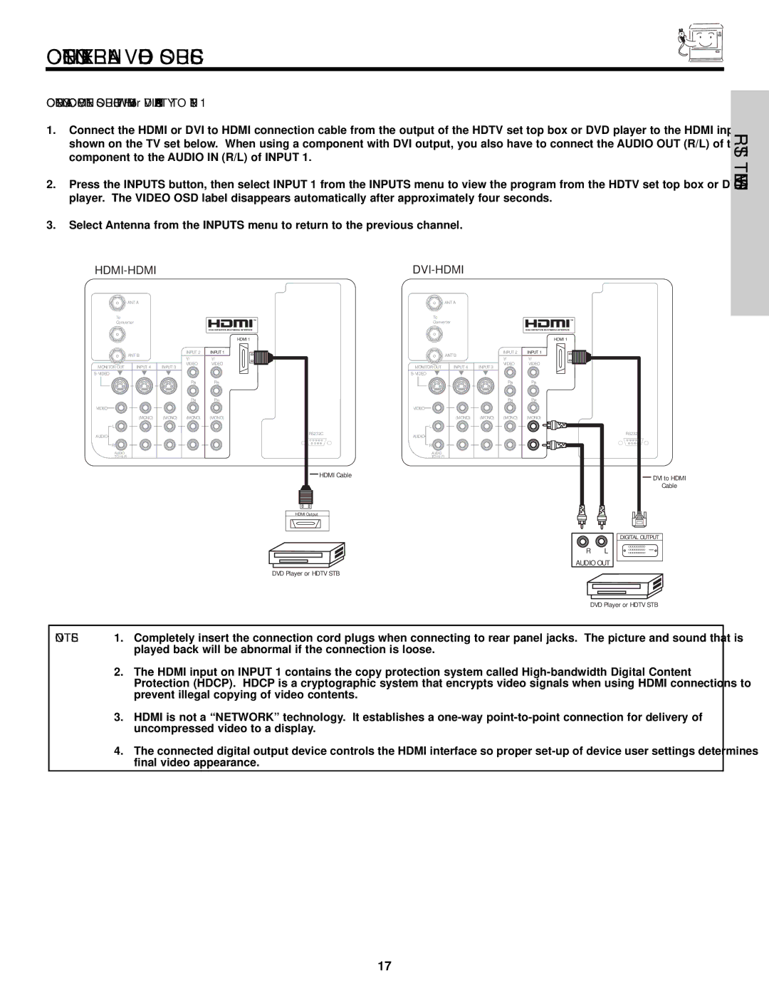 Hitachi 51F510 important safety instructions Hdmi-Hdmi 