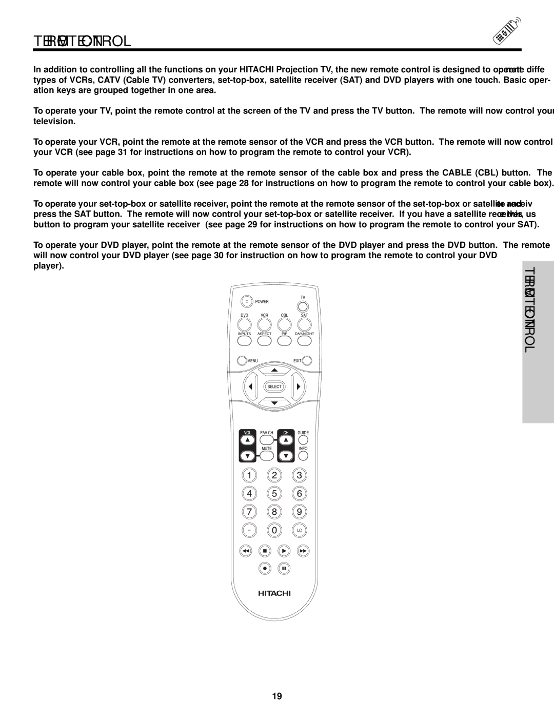 Hitachi 51F510 important safety instructions Remote Control 