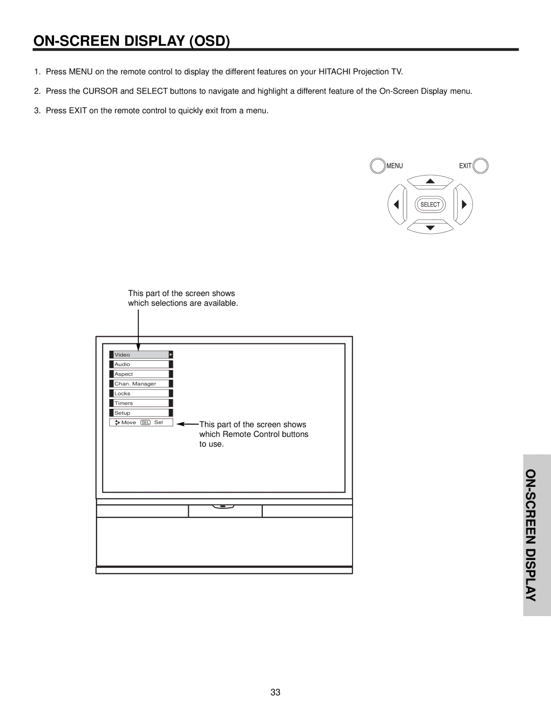 Hitachi 51F510 important safety instructions ON-SCREEN Display OSD 