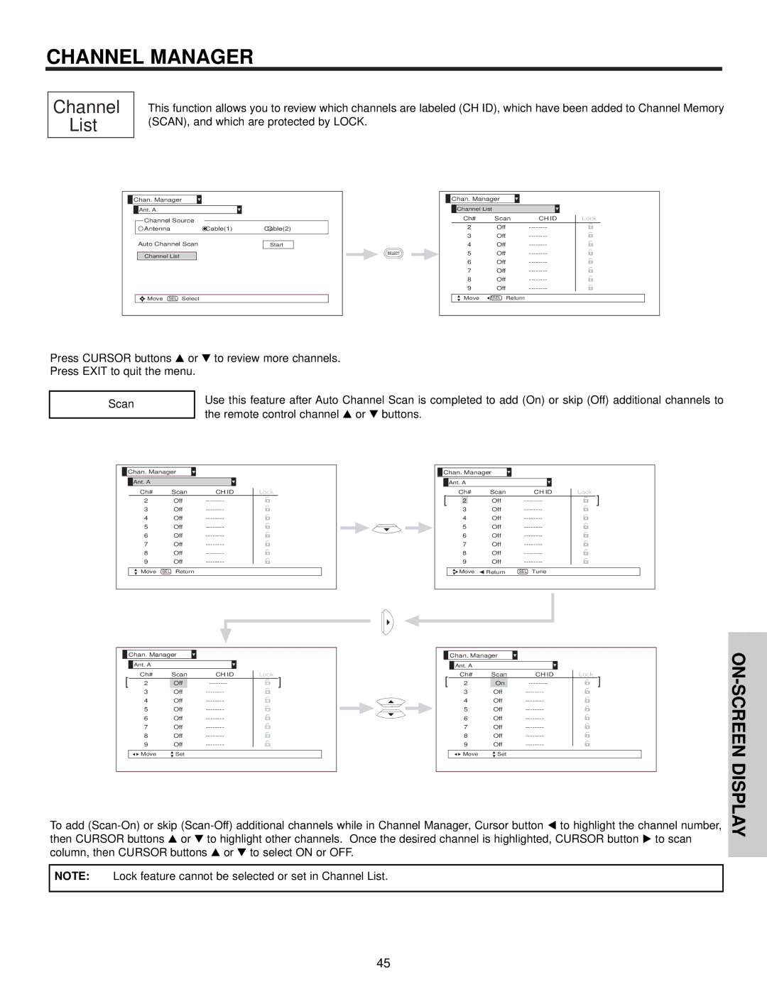 Hitachi 51F510 important safety instructions Channel List, Scan 