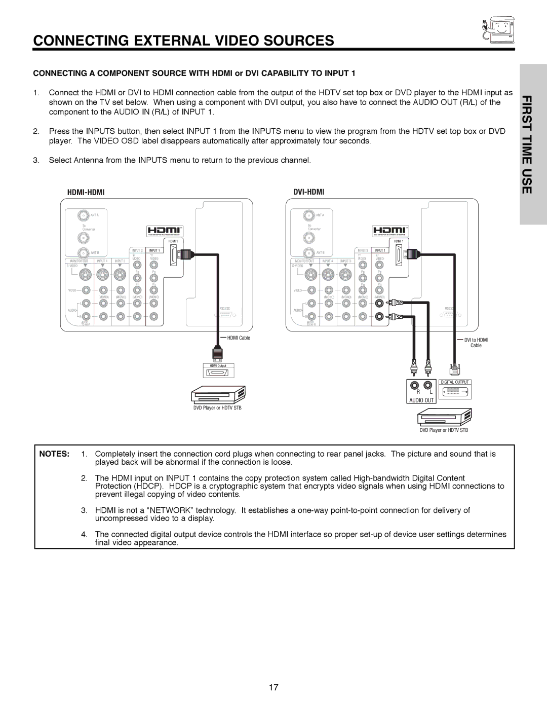 Hitachi 51F520 important safety instructions Hdmi-Hdmi 