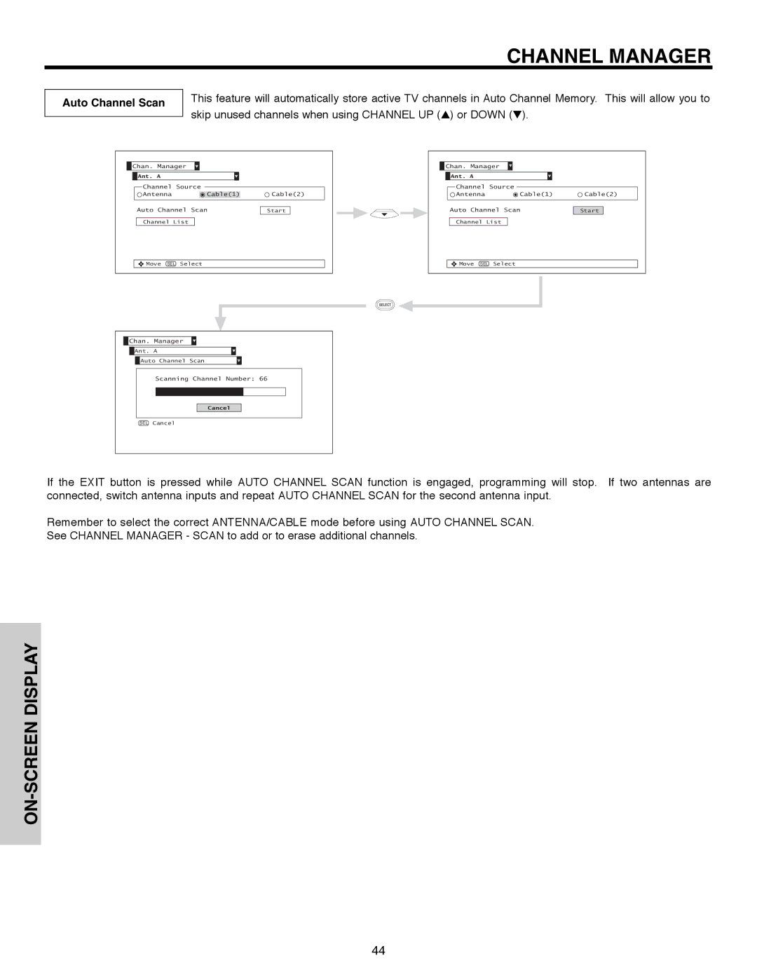 Hitachi 51F520 important safety instructions Auto Channel Scan 