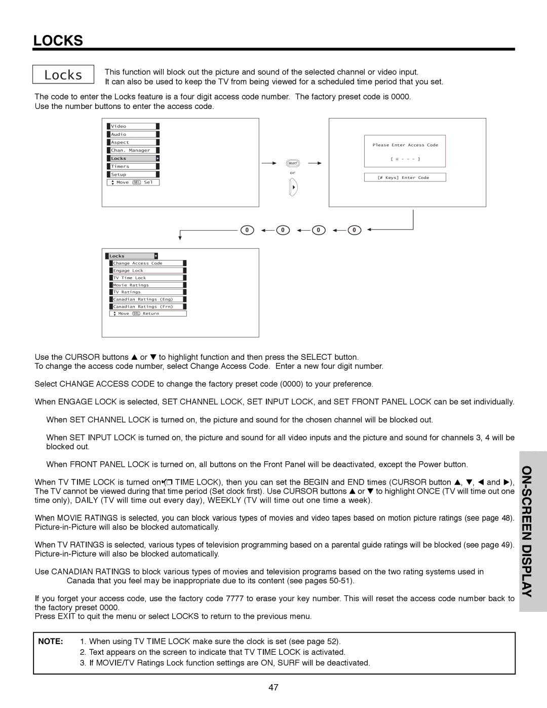 Hitachi 51F520 important safety instructions Locks 