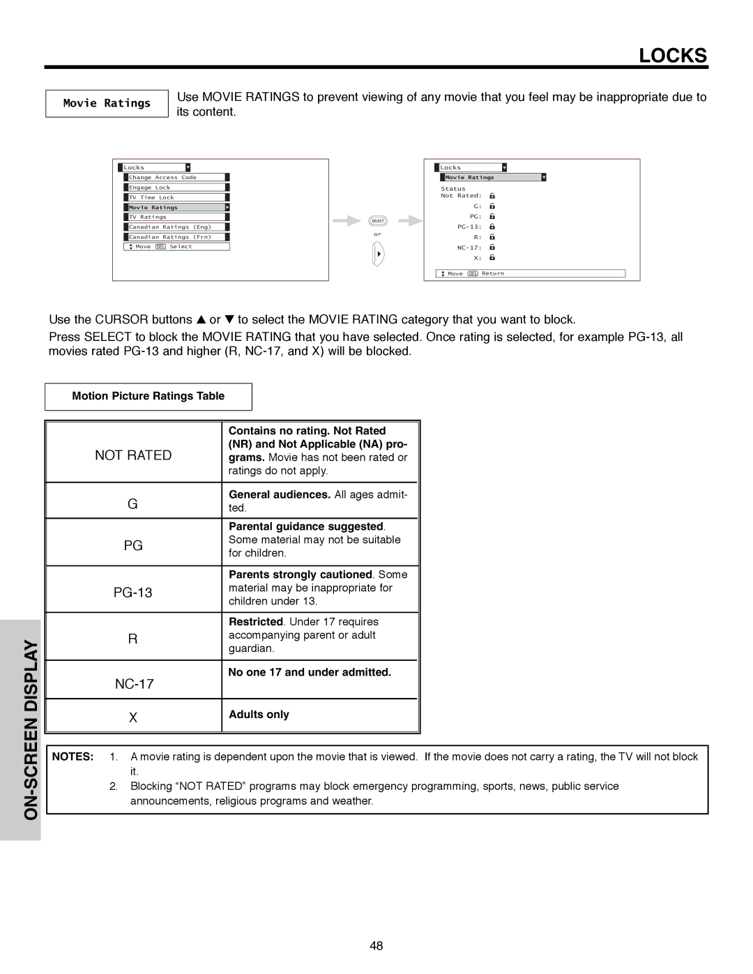 Hitachi 51F520 important safety instructions Movie Ratings 