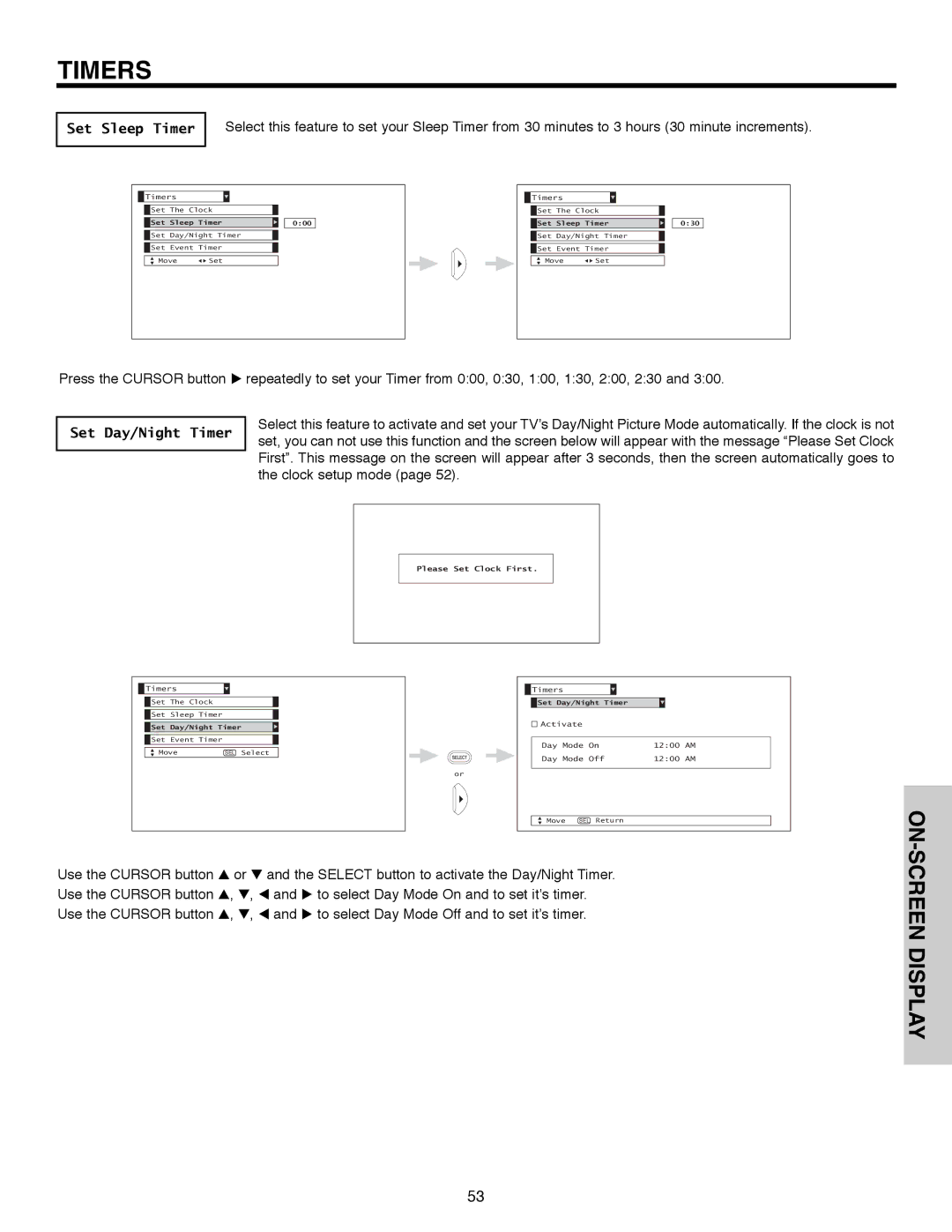 Hitachi 51F520 important safety instructions Set Sleep Timer, Set Day/Night Timer 