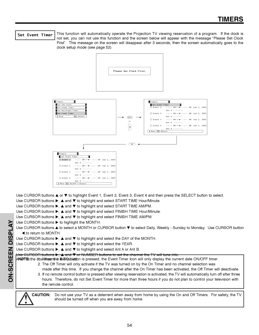 Hitachi 51F520 important safety instructions Set Event Timer 