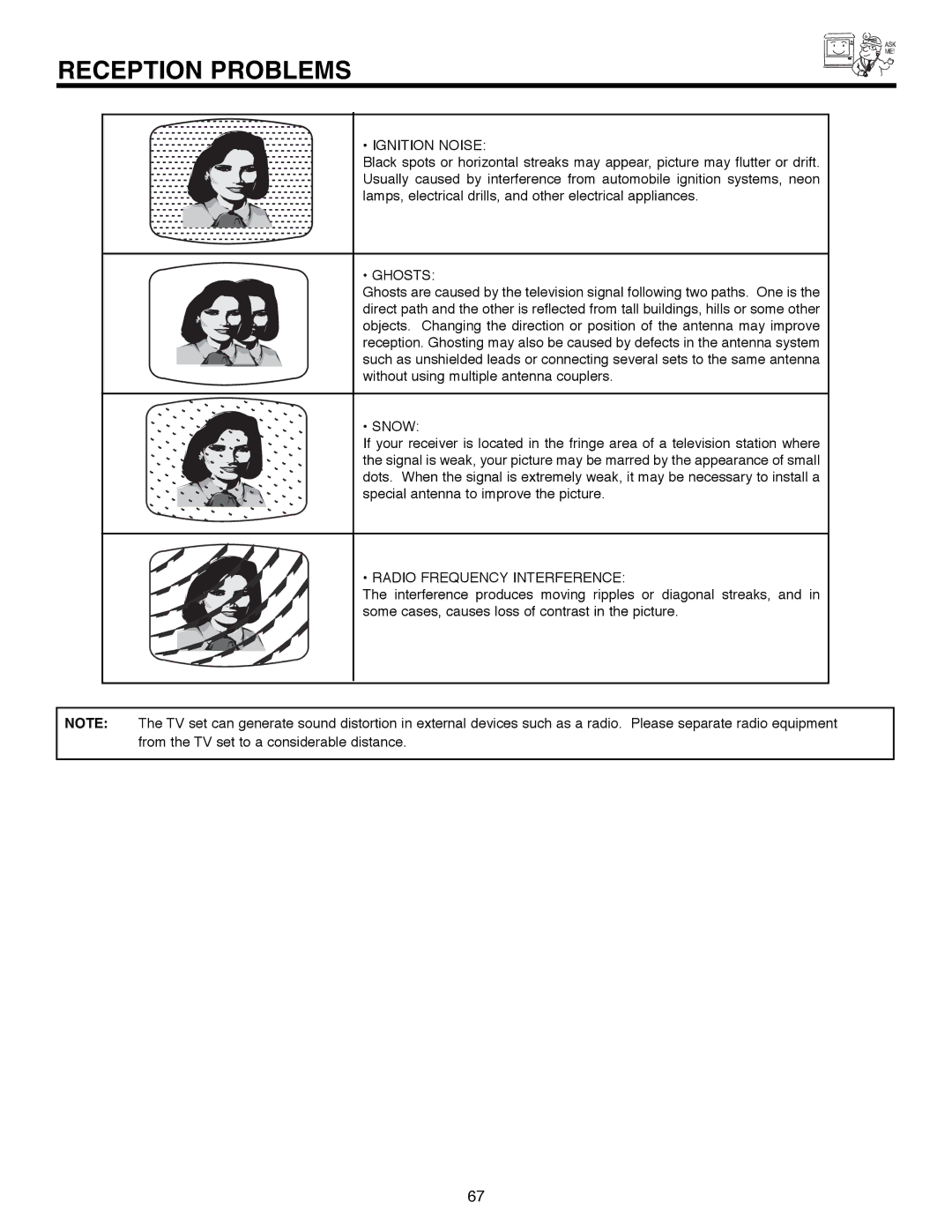 Hitachi 51F520 important safety instructions Reception Problems, Ignition Noise 