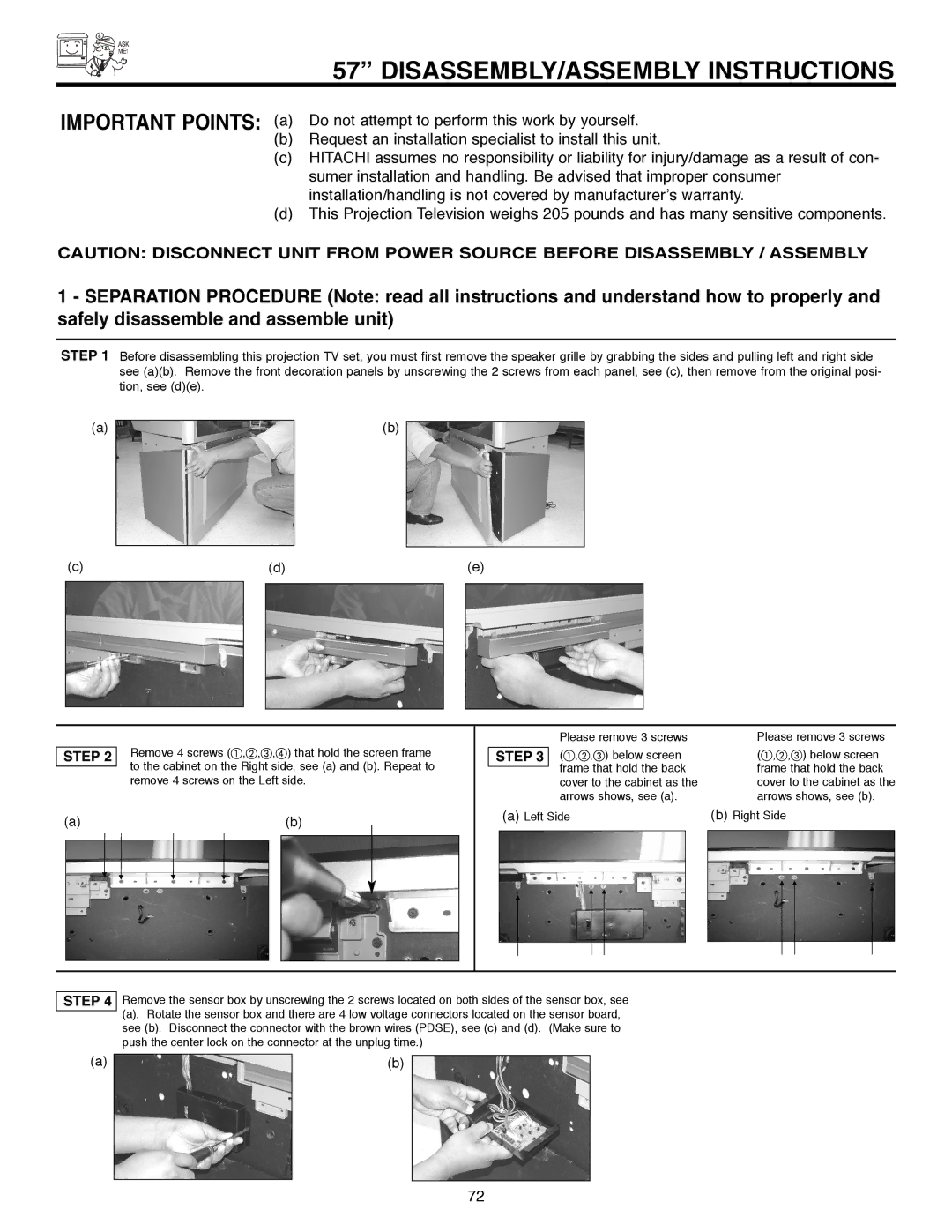 Hitachi 51F520 important safety instructions DISASSEMBLY/ASSEMBLY Instructions, Step 