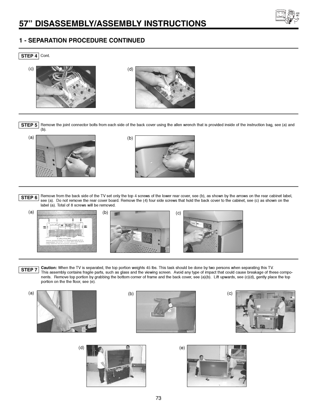 Hitachi 51F520 important safety instructions Separation Procedure 