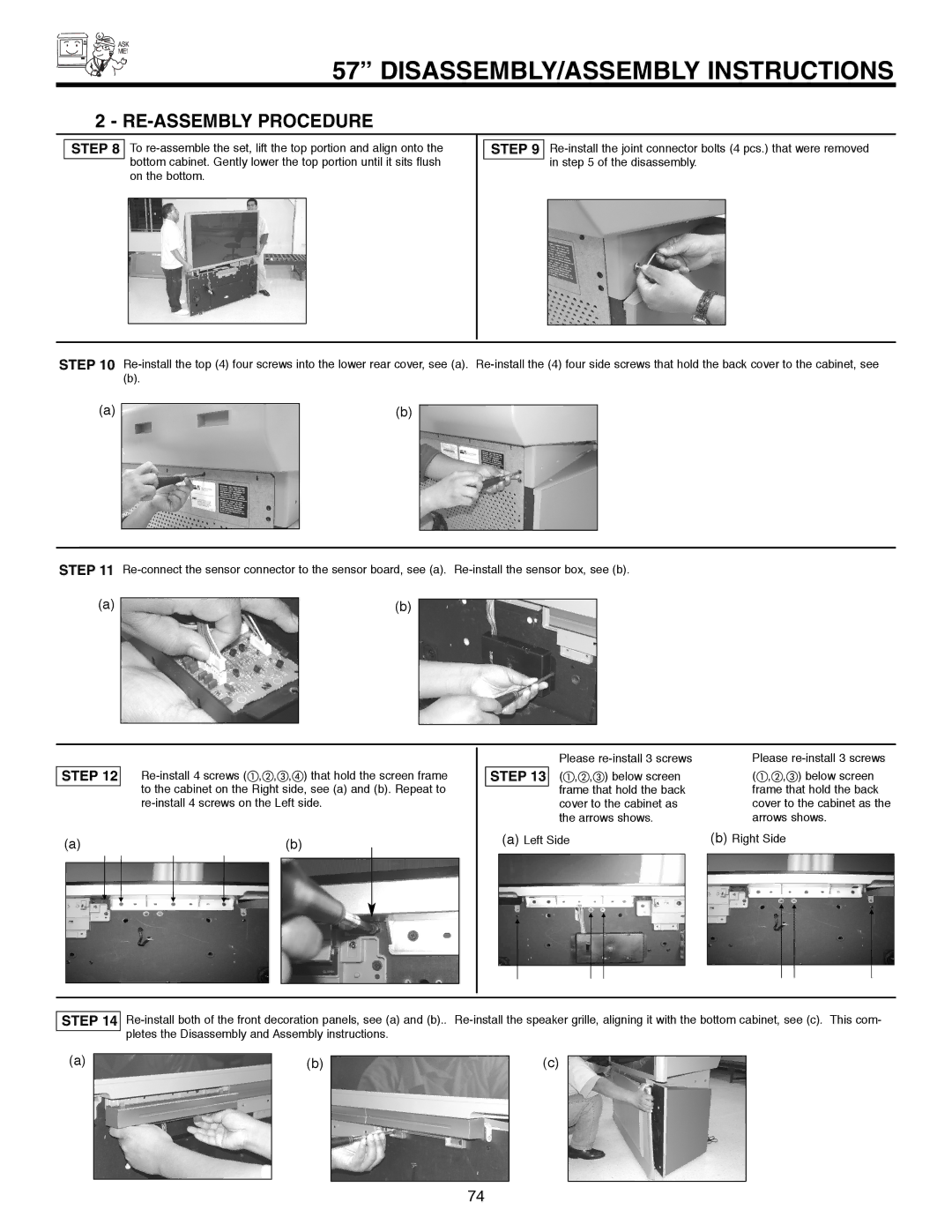 Hitachi 51F520 important safety instructions RE-ASSEMBLY Procedure 