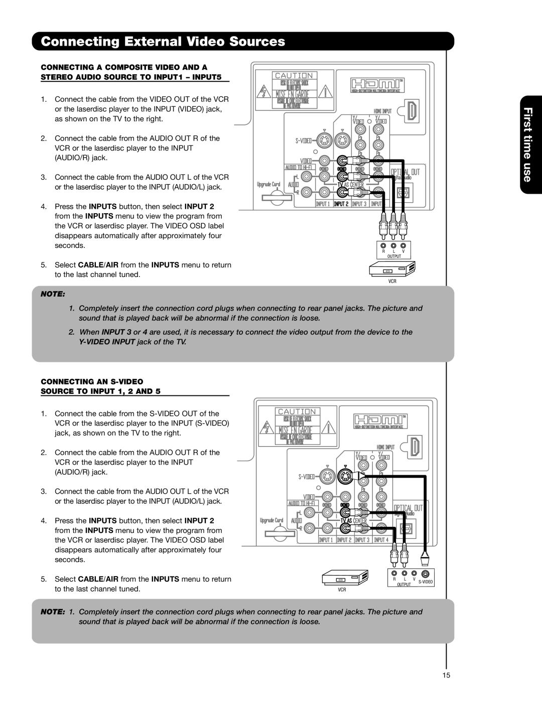 Hitachi 51F59J, 51F59A, 57F59J 65F59, 57F59A, 65F59A, 65F59J Connecting AN S-VIDEO Source to Input 1, 2 