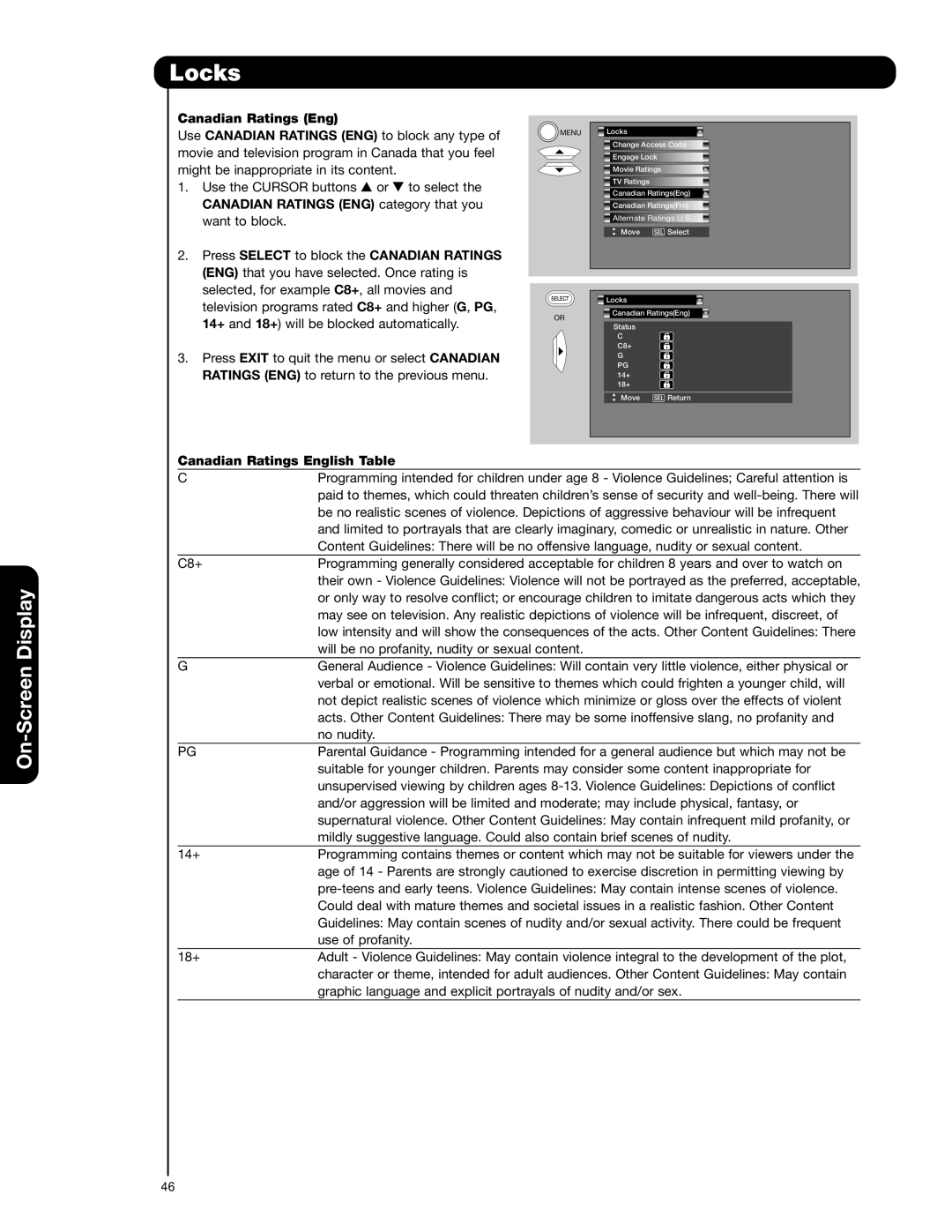 Hitachi 65F59J, 51F59A, 57F59J 65F59, 57F59A, 65F59A, 51F59J important safety instructions Canadian Ratings English Table 