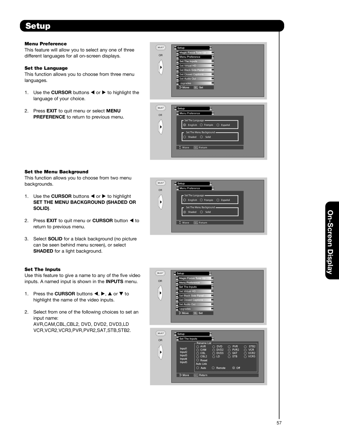 Hitachi 51F59A, 57F59J 65F59, 57F59A, 65F59A, 65F59J, 51F59J SET the Menu Background Shaded or, Solid 