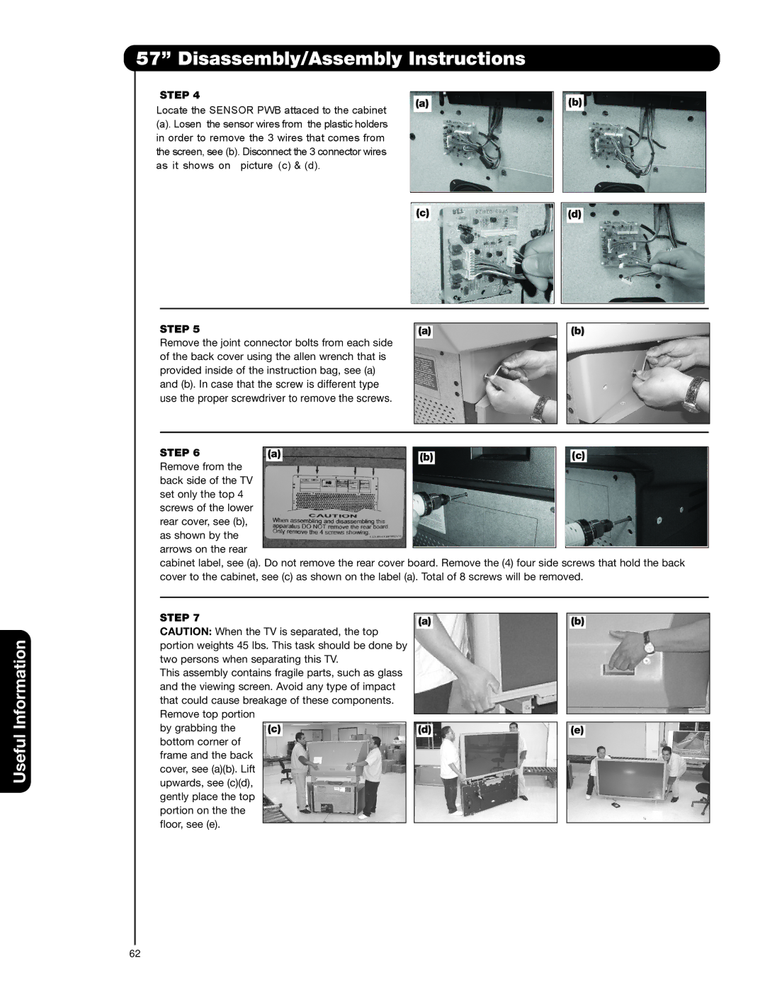 Hitachi 65F59J, 51F59A, 57F59J 65F59, 57F59A, 65F59A, 51F59J important safety instructions 57Ó Disassembly/Assembly Instructions 