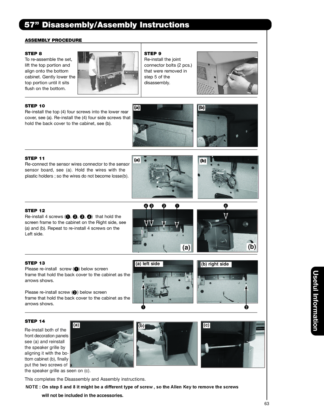 Hitachi 51F59J, 51F59A, 57F59J 65F59, 57F59A, 65F59A, 65F59J Useful Information, Assembly Procedure Step 