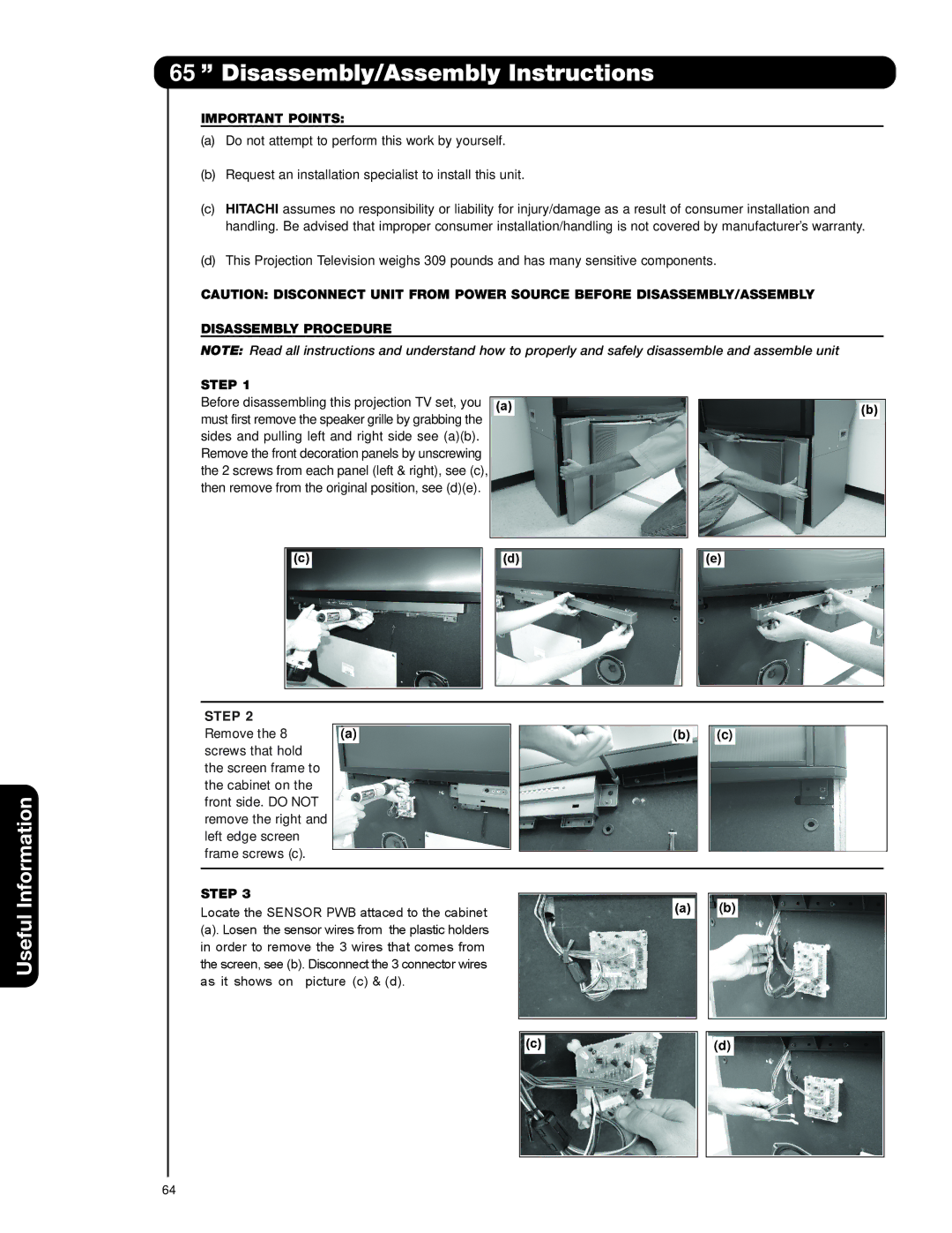 Hitachi 51F59A 65 65Ó Disassembly/Assemblyassembly/AssemblyÓInstructions, Then remove from the original position, see de 