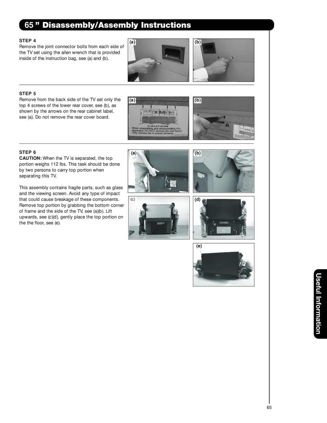 Hitachi 51F59A, 57F59J 65F59, 57F59A, 65F59A, 65F59J, 51F59J 65 Ó Disassembly/Assembly Instructions 