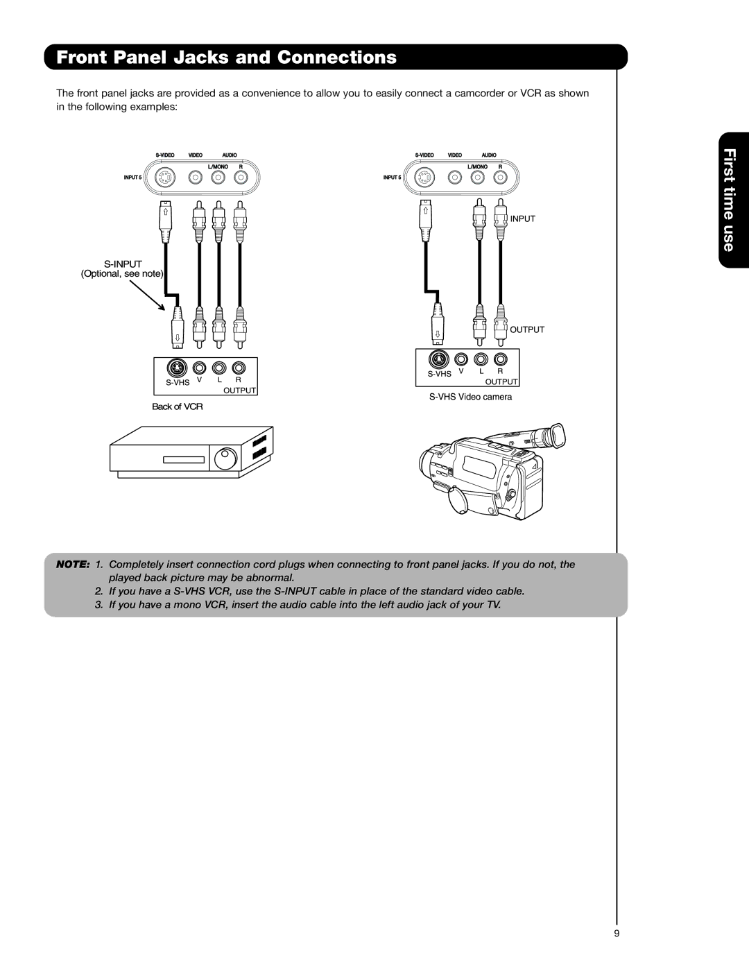 Hitachi 51F59A, 57F59J 65F59, 57F59A, 65F59A, 65F59J, 51F59J important safety instructions Front Panel Jacks and Connections 