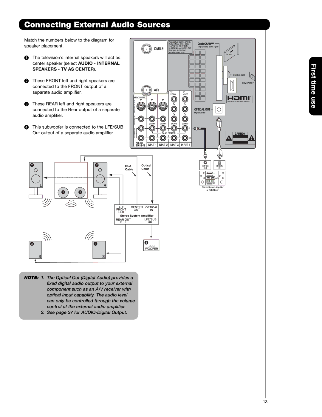 Hitachi 57F710E, 51F710A, 51F710E, 57F710A, 65F710A Connecting External Audio Sources, Speaker placement 