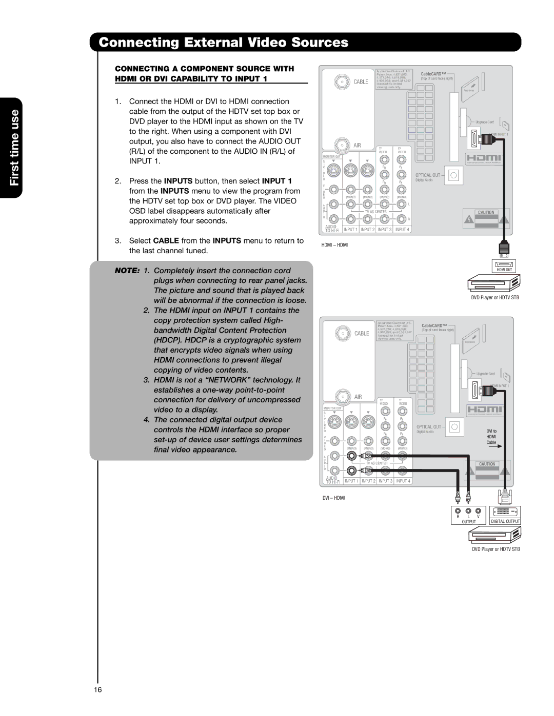 Hitachi 51F710E, 51F710A, 57F710A, 57F710E, 65F710A important safety instructions Hdmi or DVI Capability to Input 