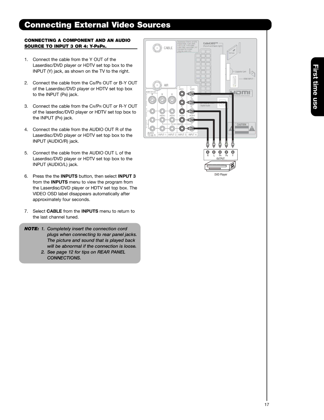 Hitachi 57F710A, 51F710A, 51F710E, 57F710E, 65F710A important safety instructions Connecting a Component and AN Audio 