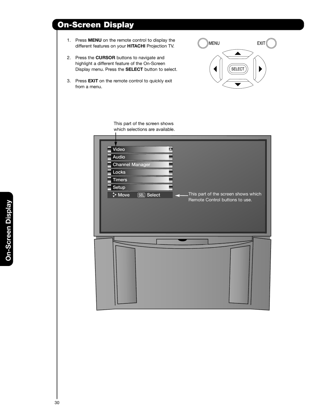 Hitachi 51F710A, 51F710E, 57F710A, 57F710E, 65F710A important safety instructions On-Screen Display 