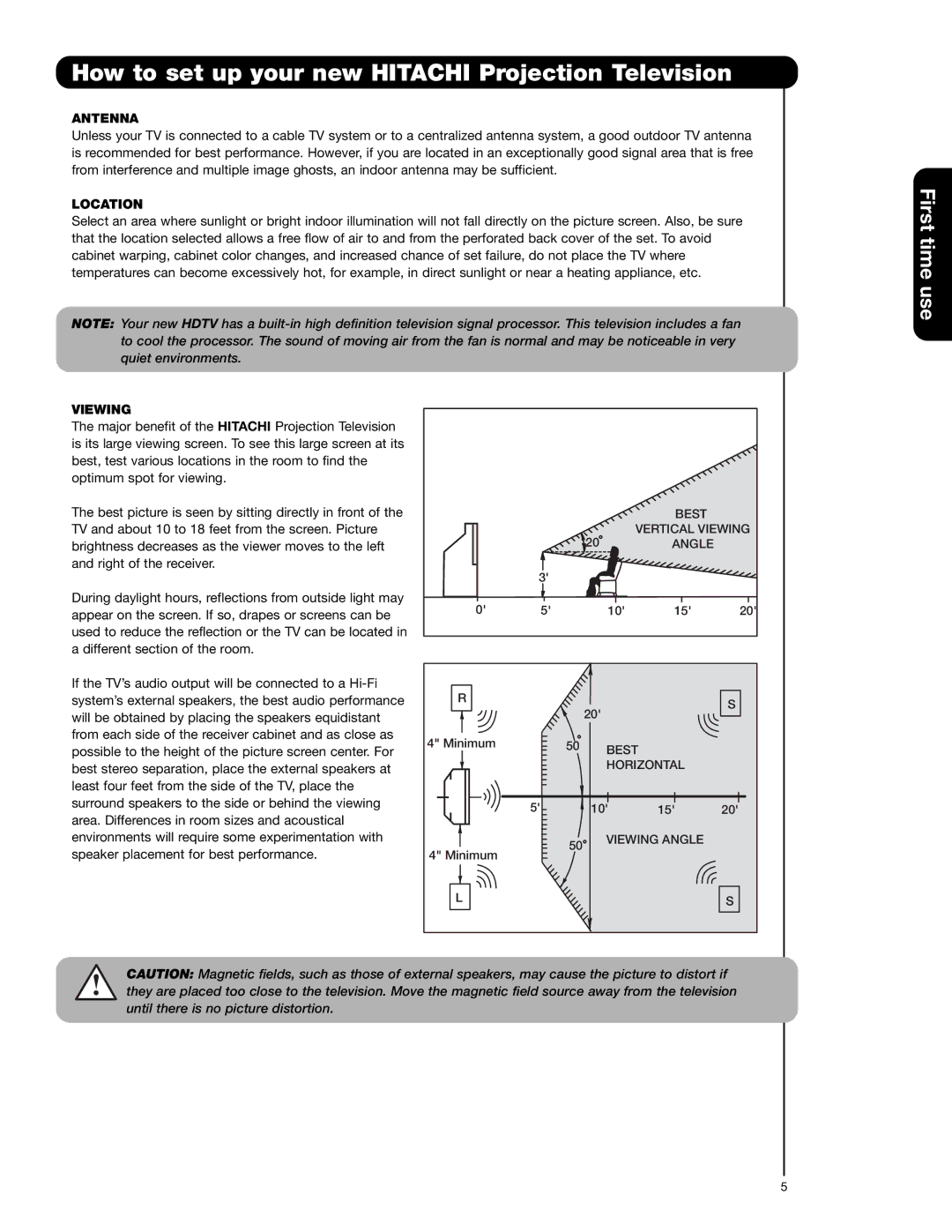 Hitachi 51F710A, 51F710E, 57F710A, 57F710E How to set up your new Hitachi Projection Television, Antenna, Location, Viewing 