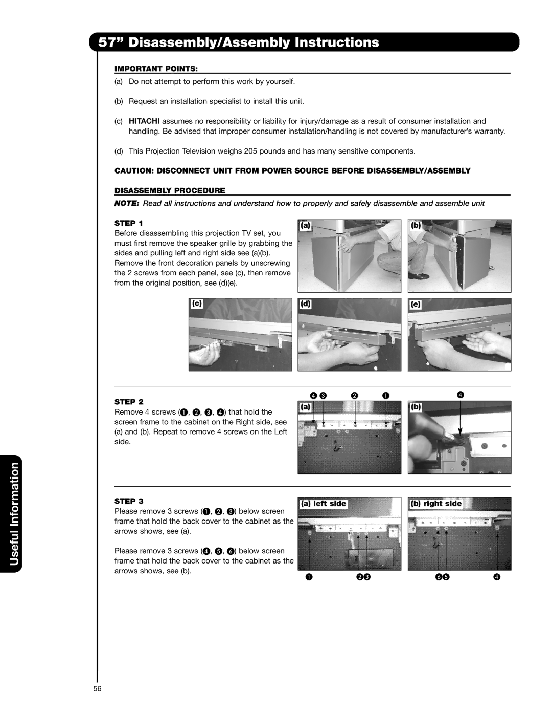 Hitachi 51F710E Disassembly/Assembly Instructions, Important Points, Disassembly Procedure Step, Left side Right side 