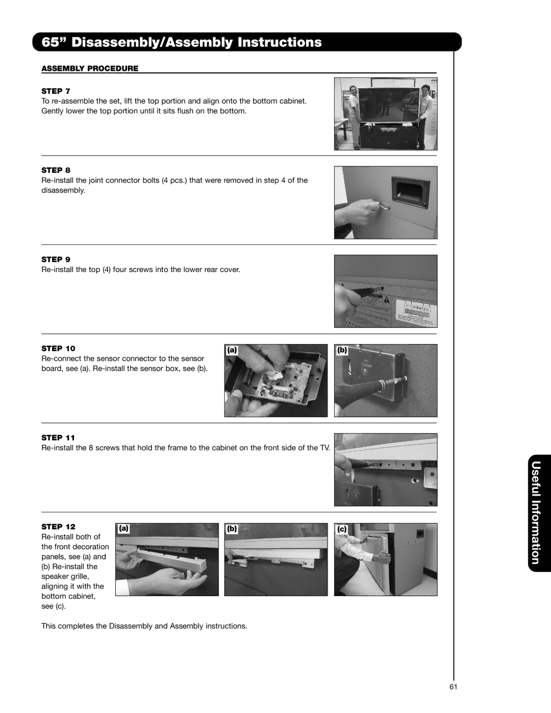 Hitachi 51F710E, 51F710A, 57F710A, 57F710E, 65F710A Re-install the top 4 four screws into the lower rear cover 