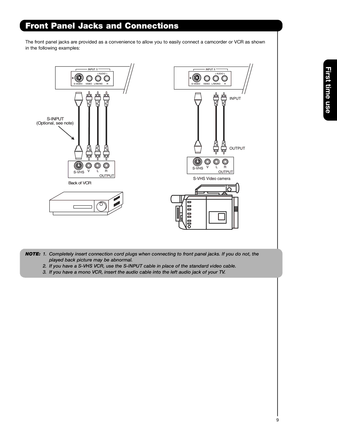 Hitachi 65F710A, 51F710A, 51F710E, 57F710A, 57F710E important safety instructions Front Panel Jacks and Connections 