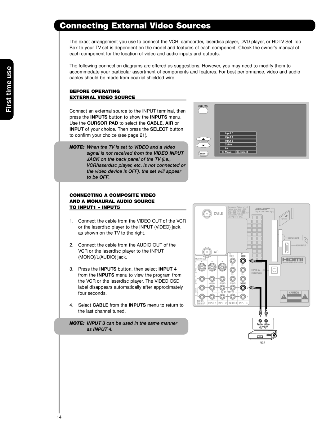 Hitachi 51F710G, 57F710G Connecting External Video Sources, Before Operating External Video Source 