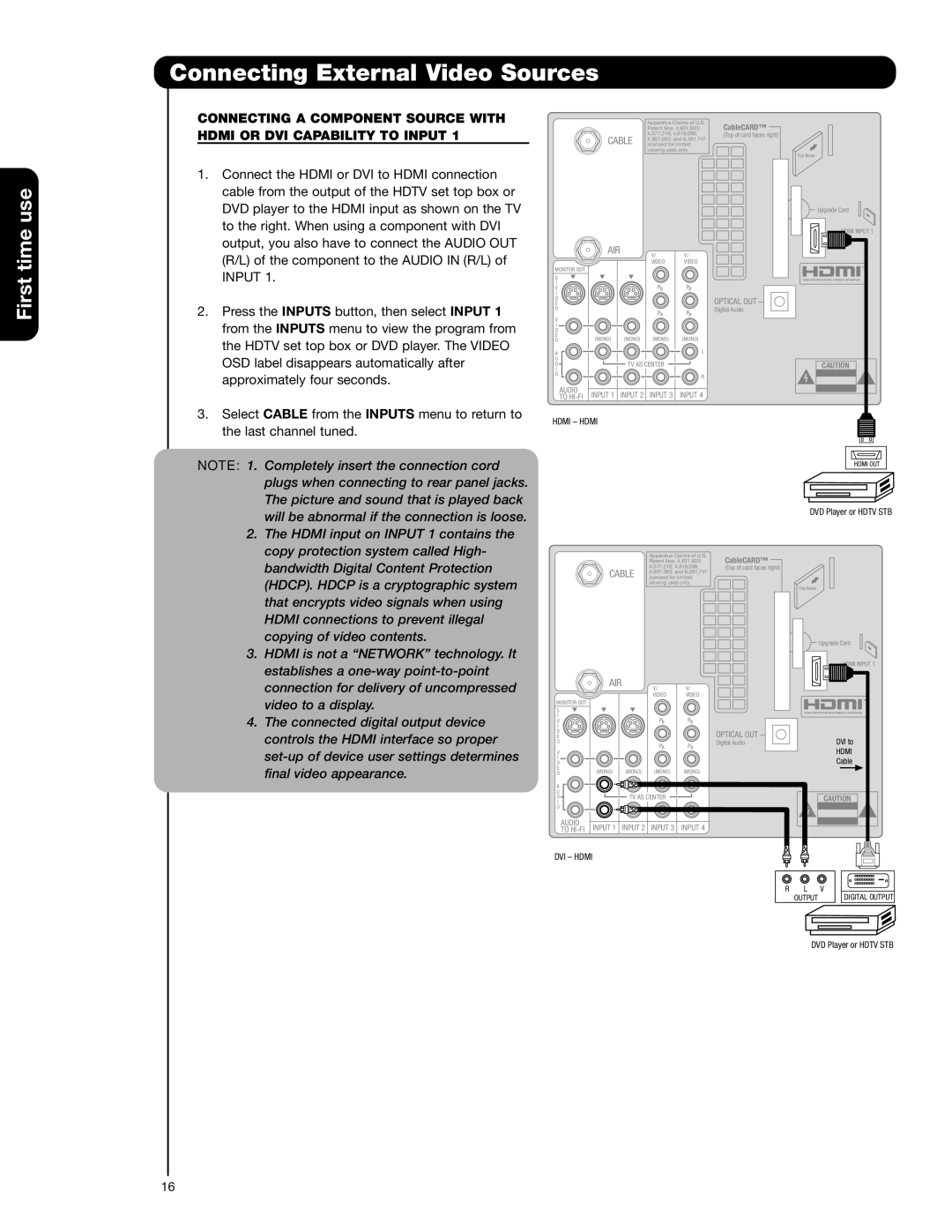 Hitachi 51F710G, 57F710G important safety instructions Hdmi or DVI Capability to Input 